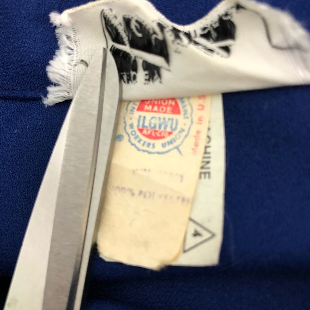Vintage Dog Ear Collar Union Made Button Down Top Cascade Ruffle Midnight Blue - Picture 8 of 12